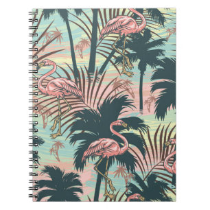 Caderno Espiral Padrão ininterrupto colorido tropical com pi
