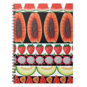 Caderno Espiral Padrão Ininterrupto de Tendência do Fruta Exótico
