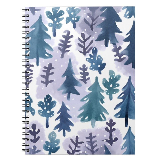 Caderno Espiral Padrão Invisível da Floresta de Inverno da Aquarel (Frente)