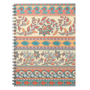 Caderno Espiral Padrão Invisível das Fronteiras Florais Indianas