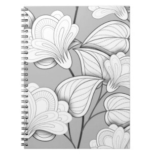 Caderno Espiral Padrão Invisível Monocromático Floral. Folha de de