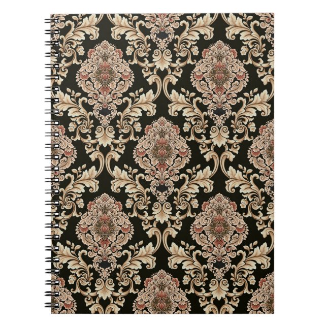 Caderno Espiral padrão jacquard damask clássico com quadro abstrat (Frente)
