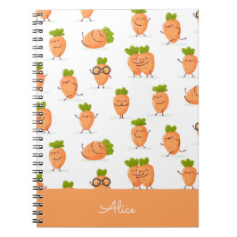 Caderno Espiral Padrão Kawaii de cenouras divertidas