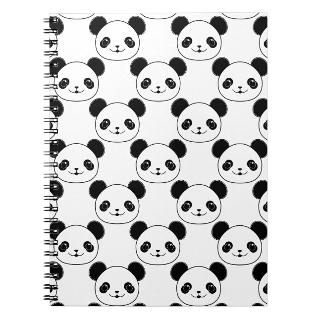 Caderno Espiral Padrão Kawaii Panda Em Preto E Branco (Frente)