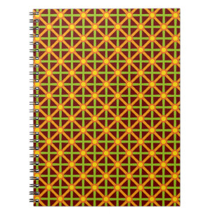 Caderno Espiral Padrão laranja verde e amarelo inspirado no retro