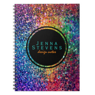 Caderno Espiral Padrão legal de brilho e brilho da retro multicor