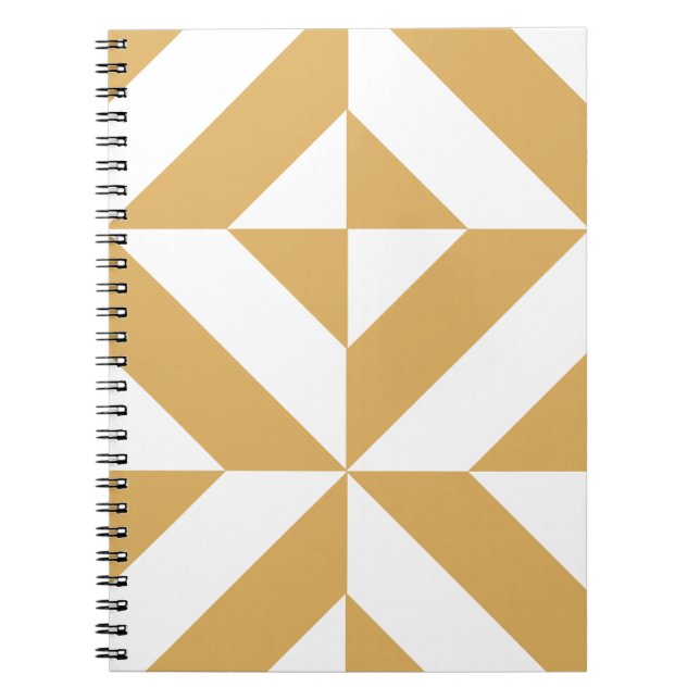 Caderno Espiral Padrão Legal e Dourado do Cubo de Deco Geométrico (Frente)
