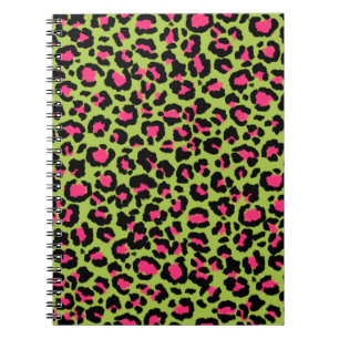 Caderno Espiral Padrão-leopardo em framboesa no Verde limão