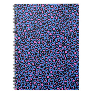 Caderno Espiral Padrão-leopardo em framboesa sobre azul elétrico