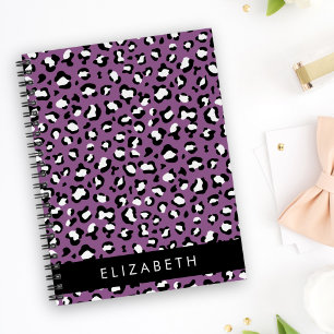 Caderno Espiral Padrão-Leopardo, Manchas, Leopardo Roxo, Seu Nome