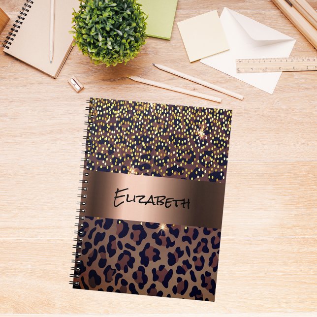 Caderno Espiral Padrão leopardo ouro preto em bronze metálico (Criador carregado)