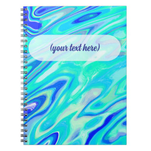 Caderno Espiral Padrão Líquido de Abstrato de Textura Azul Aqua