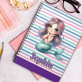 Caderno Espiral Padrão listrado de sereia personalizado 