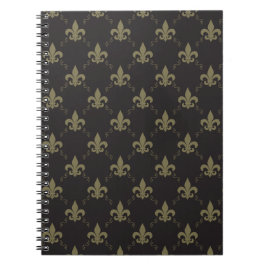 Caderno Espiral Padrão Luxuoso Black Fleur De Lis Dourado