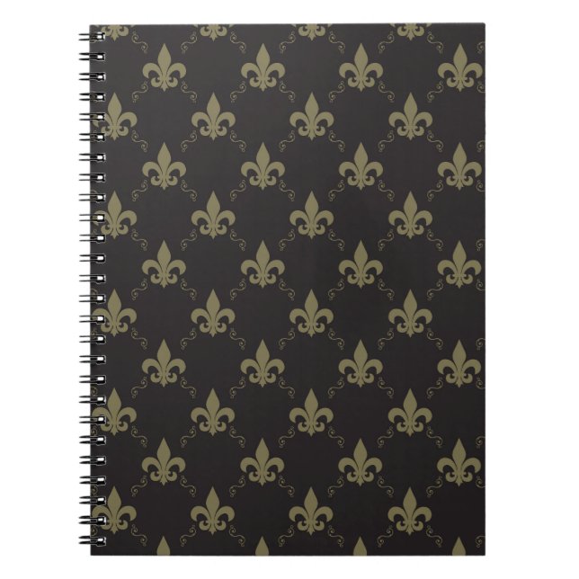 Caderno Espiral Padrão Luxuoso Black Fleur De Lis Dourado (Frente)