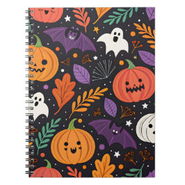 Caderno Espiral Padrão Mágico de Halloween Fofo