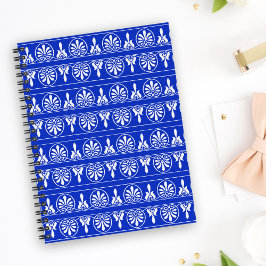Caderno Espiral Padrão Mediterrâneo Arabesco Grego Azul