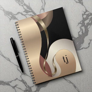 Caderno Espiral Padrão Metálico abstrato com Iniciais de Monograma