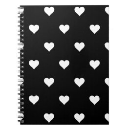 Caderno Espiral Padrão Minimalista do Coração Negro e Branco
