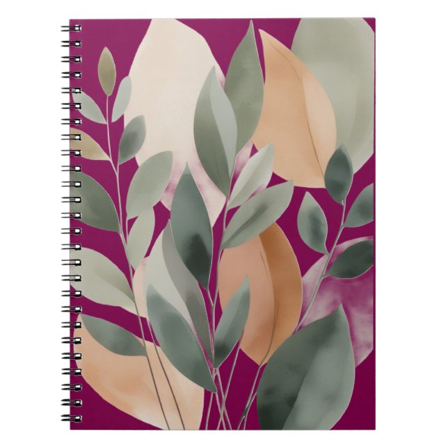 Caderno Espiral Padrão Mínimo de Folhas Botânicas (Frente)