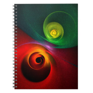 Caderno Espiral Padrão Moderno de Abstrato de Arte Yin Yang Verde 