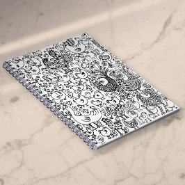 Caderno Espiral Padrão moderno de Pássaros Brancos e Pretos