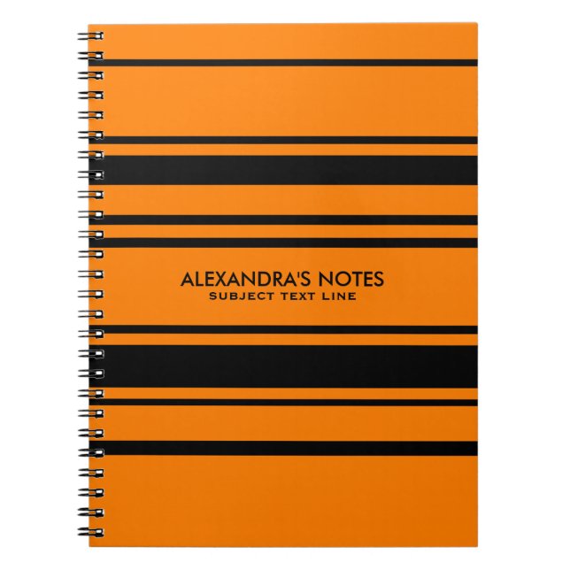 Caderno Espiral Padrão Moderno Laranja E Listras Pretas (Frente)