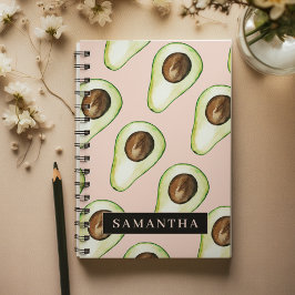 Caderno Espiral Padrão Moderno Rosa E Verde Avocado Com Nome