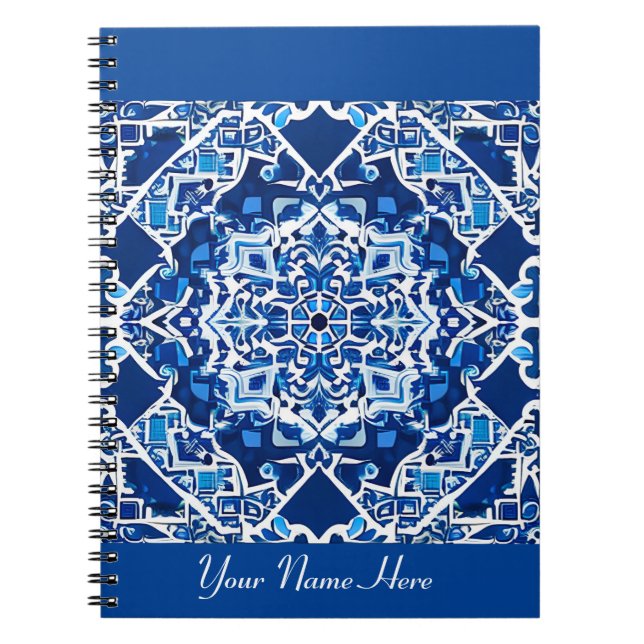 Caderno Espiral Padrão mosaico em Indigo e Cobalto Azul (Frente)