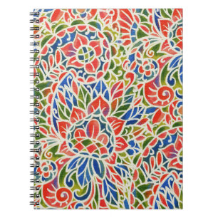 Caderno Espiral Padrão Multicolor Paisley Impressão Batik