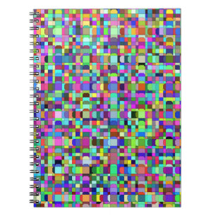 Caderno Espiral Padrão Multicolorido de Formas de Quadrados Abstra