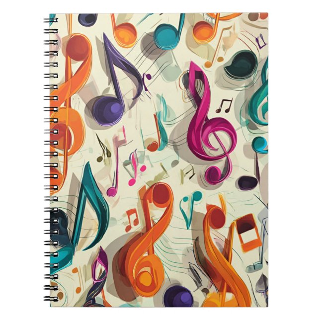 Caderno Espiral Padrão Musical Colorido (Frente)