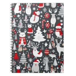 Caderno Espiral Padrão natalino papais noeis de neve cinza decadên