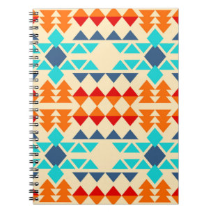 Caderno Espiral Padrão nativo americano uniforme de rhombus e tr