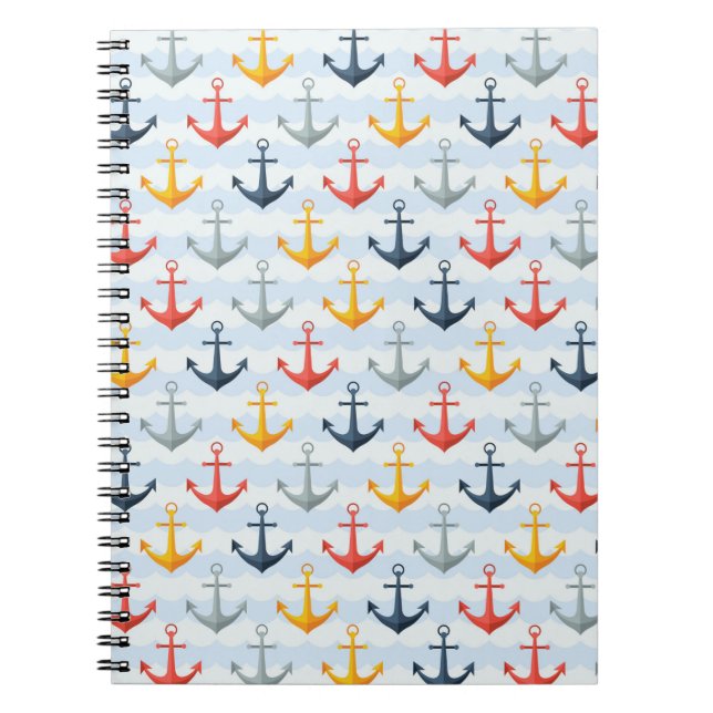 Caderno Espiral Padrão náutico com Âncoras (Frente)