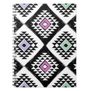 Caderno Espiral Padrão Navajo Tribal Branco Negro