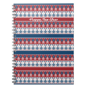 Caderno Espiral Padrão Norueguês Striped Azul Vermelho