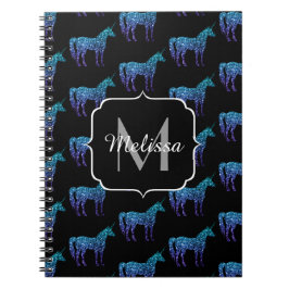 Caderno Espiral Padrão ombre azul aqua brilho de unicórnio Monogra