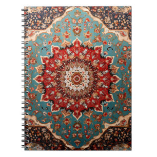 Caderno Espiral Padrão Oriental Vermelho Creme Azul