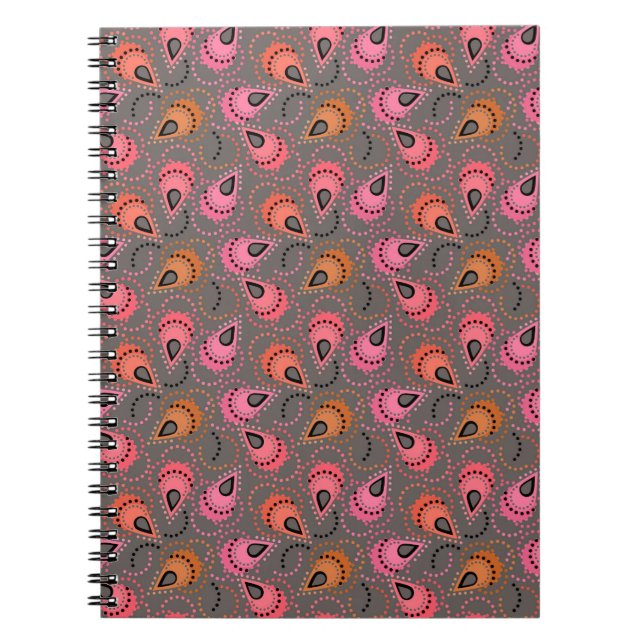 Caderno Espiral Padrão Paisley. (Frente)