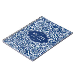 Caderno Espiral Padrão Paisley Azul-Marinho e Branco