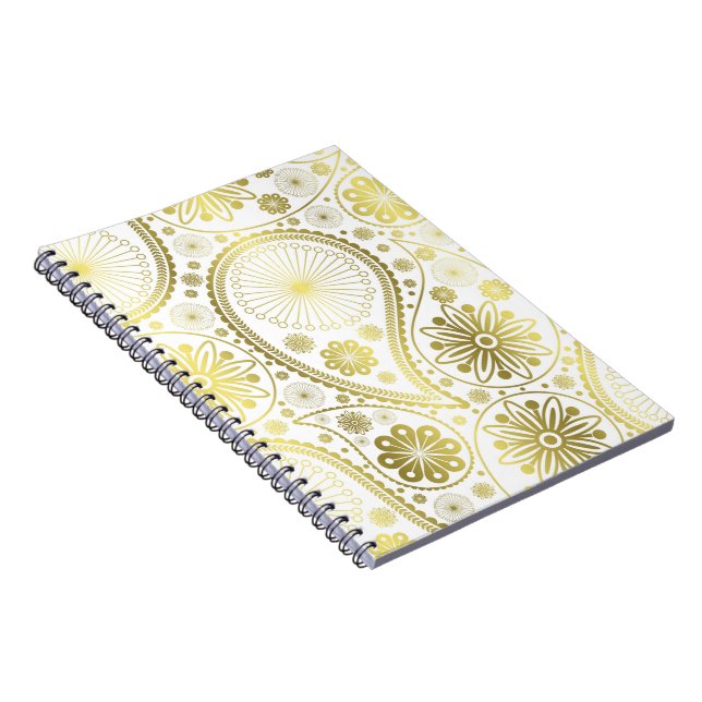 Caderno Espiral padrão paisley Dourado (Lado Direito)