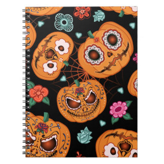 Caderno Espiral padrão perfeito de colheita para o Halloween. Abób