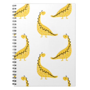 Caderno Espiral Padrão perfeito de dinossauro amarelo. Funny vint