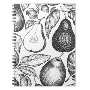Caderno Espiral Padrão perfeito de pera. Jardim de colheita desenh