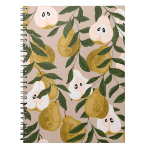 Caderno Espiral Padrão perfeito de pera. Linda e elegante Vintage