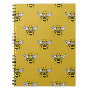 Caderno Espiral Padrão perfeito de vindima com abelhas amarelas. H
