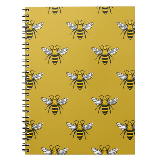 Caderno Espiral Padrão perfeito de vindima com abelhas amarelas. H (Frente)