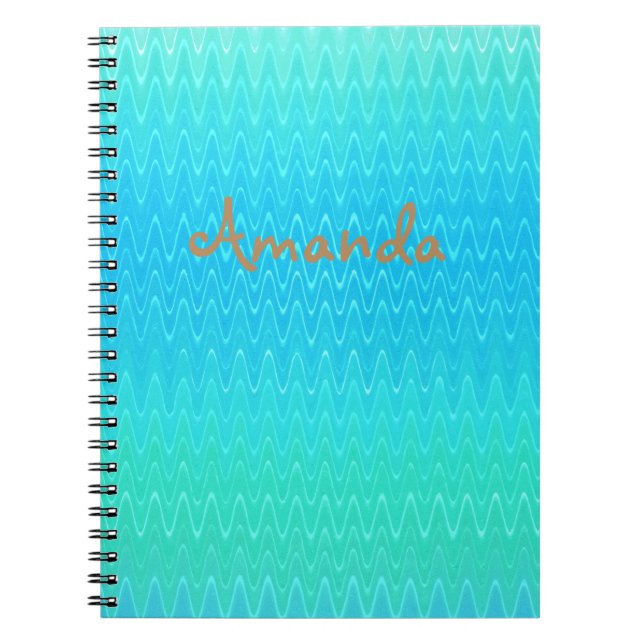 Caderno Espiral Padrão Personalizado de Abstrato Verde Azul Turque (Frente)