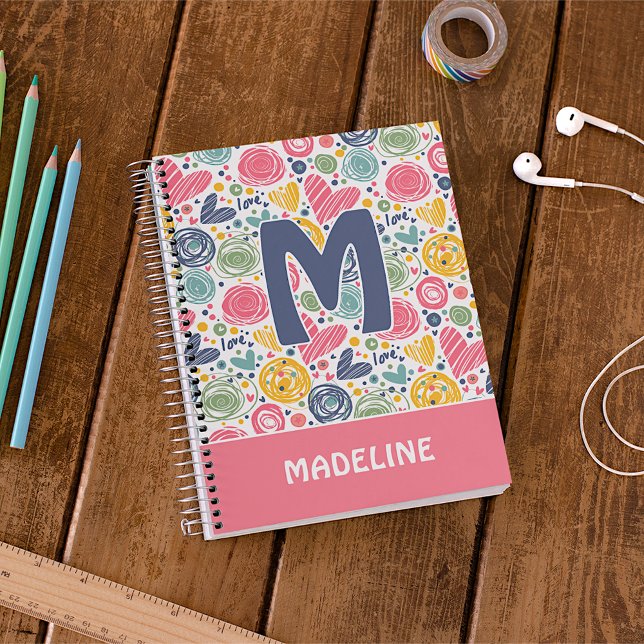 Caderno Espiral Padrão Personalizado de Arte do Coração Azul-Escur (Criador carregado)